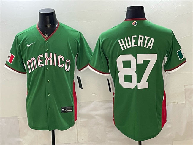 Men's Mexico Baseball 87 Jesus Huerta Green 2026 World Baseball Classic Stadium Stitched Jersey