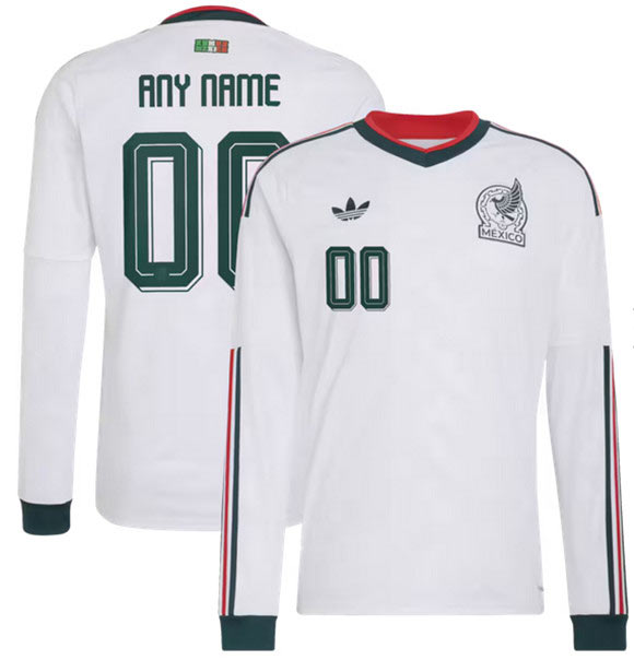 Men's Mexico Custom White 2026 Away Long Sleeve Soccer Jersey Men's Mexico Custom White 2026 Away Long Sleeve Soccer Jersey