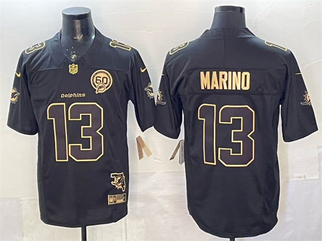 Men's Miami Dolphins 13 Dan Marino Black Gold F.U.S.E. With Patch Limited Stitched Football Jersey