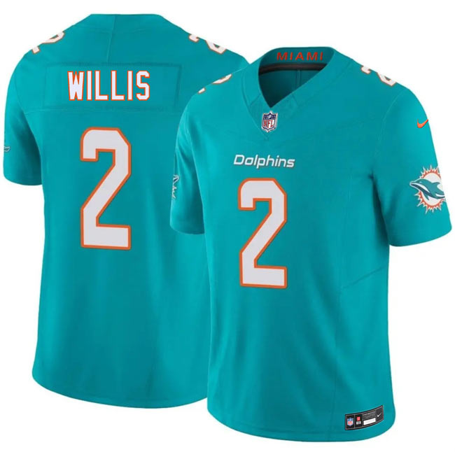 Men's Miami Dolphins 2 Malik Willis Aqua 2026 F.U.S.E. Vapor Limited Stitched Football Jersey