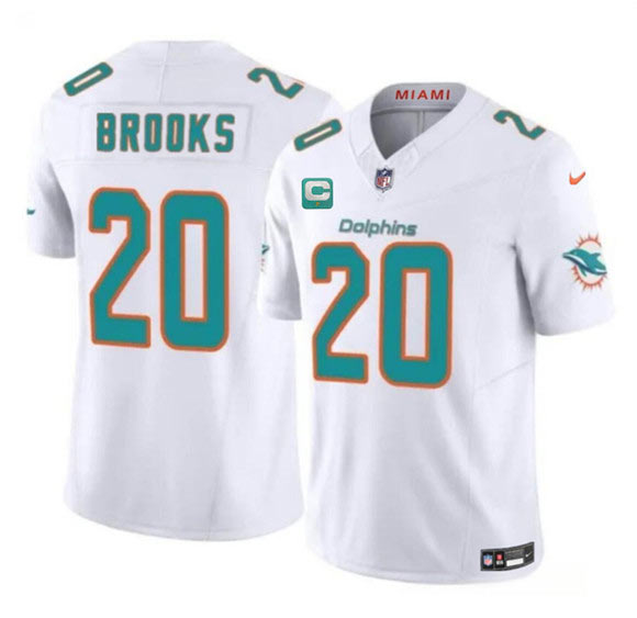 Men's Miami Dolphins 20 Jordyn Brooks White 2025 F.U.S.E. With 1 Star C Patch Vapor Limited Football Stitched Jersey