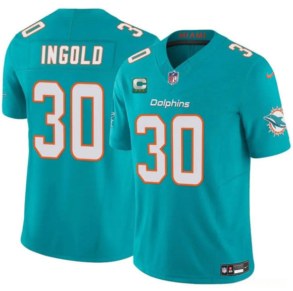 Men's Miami Dolphins 30 Alec Ingold Aqua 2025 F.U.S.E. With 3 Star C Patch Vapor Limited Football Stitched Jersey