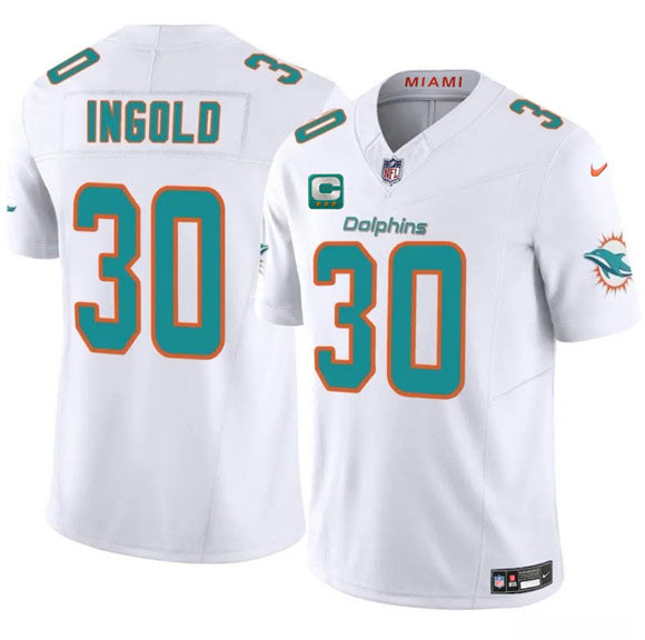 Men's Miami Dolphins 30 Alec Ingold White 2025 F.U.S.E. With 3 Star C Patch Vapor Limited Football Stitched Jersey