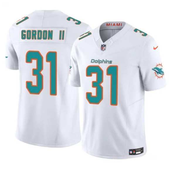Men's Miami Dolphins 31 Ollie Gordon II White 2025 F.U.S.E. Vapor Limited Football Stitched Jersey