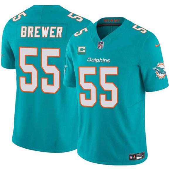 Men's Miami Dolphins 55 Aaron Brewer Aqua 2025 F.U.S.E. With 1 Star C Patch Vapor Limited Football Stitched Jersey