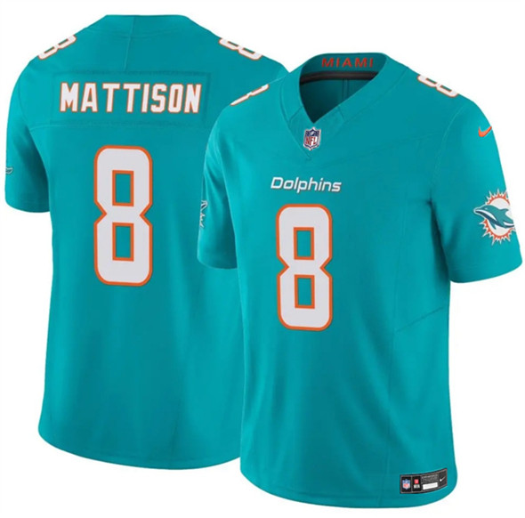 Men's Miami Dolphins 8 Alexander Mattison Aqua 2025 F.U.S.E. Vapor Limited Football Stitched Jersey