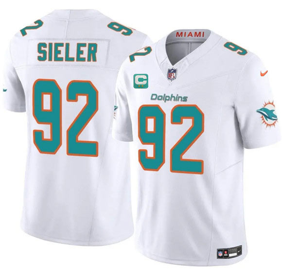Men's Miami Dolphins 92 Zach Sieler White 2025 F.U.S.E. With 2 Star C Patch Vapor Limited Football Stitched Jersey