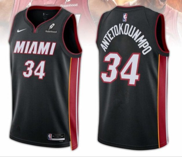 Men's Miami Heat 34 Giannis Antetokounmpo Black 2025 Icon Edition Swingman Stitched Basketball Jersey