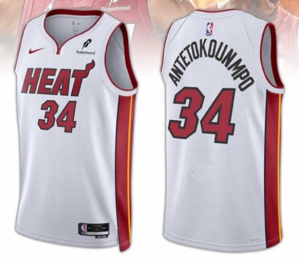 Men's Miami Heat 34 Giannis Antetokounmpo White 2025 Association Edition Swingman Stitched Basketball Jersey