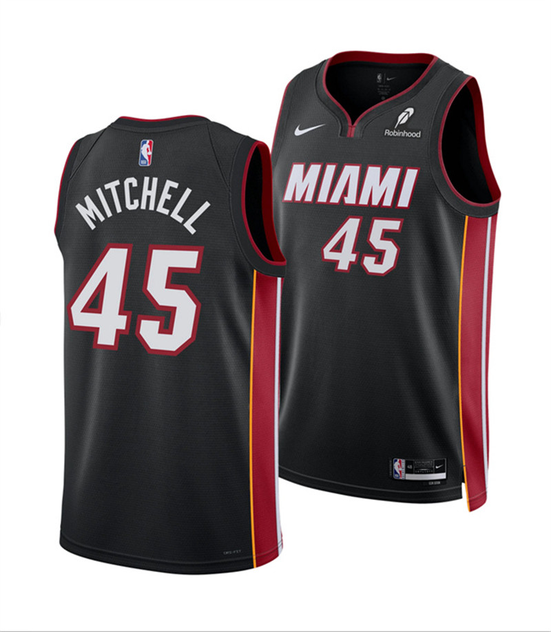 Men's Miami Heat 45 Davion Mitchell Black 2025 Icon Edition Swingman Stitched Basketball Jersey