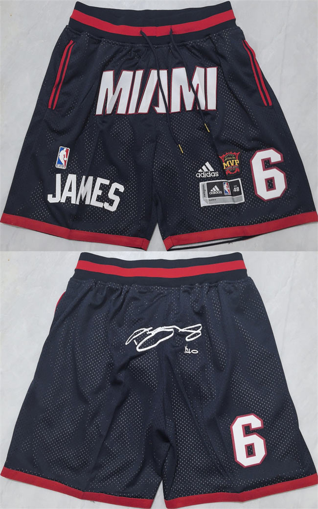 Men's Miami Heat 6 LeBron James Black Shorts (Run Small)