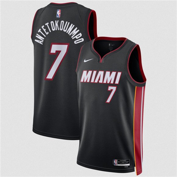 Men's Miami Heat 7 Giannis Antetokounmpo Black 2026 Icon Edition Swingman Stitched Jersey