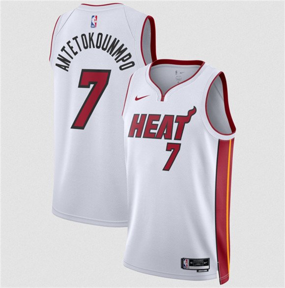 Men's Miami Heat 7 Giannis Antetokounmpo White 2026 Association Edition Swingman Stitched Jersey Men's Miami Heat 7 Giannis Antetokounmpo White 2026 Association Edition Swingman Stitched Jersey