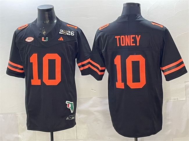 Men's Miami Hurricanes 10 Malachi Toney Black F.U.S.E. 2026 & Florida Patch Stitched Football Jersey