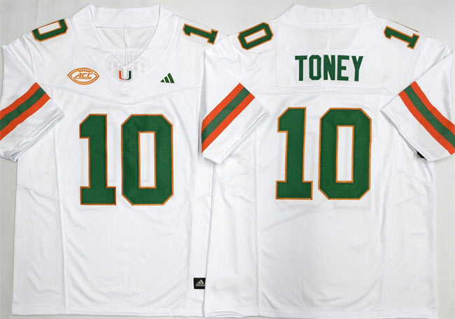 Men's Miami Hurricanes 10 Malachi Toney White F.U.S.E. 2026 Stitched Football Jersey