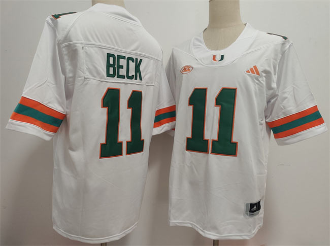 Men's Miami Hurricanes 11 Carson Beck White Stitched Football Jersey