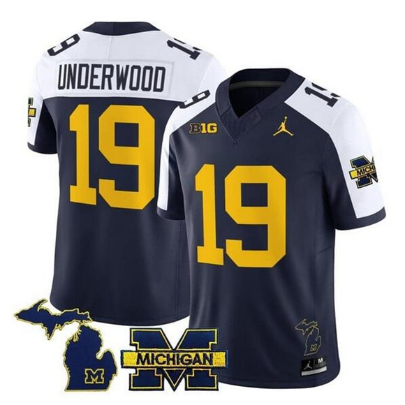 Men's Michigan Wolverines 19 Bryce Underwood Navy Alternate F.U.S.E. 2025 Vapor Limited Stitched Football Jersey