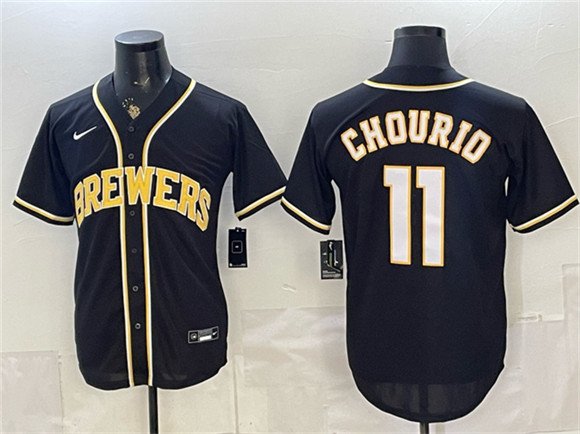 Men's Milwaukee Brewers 11 Jackson Chourio 2026 Fashion Replica Black Out Stitched Baseball Jersey