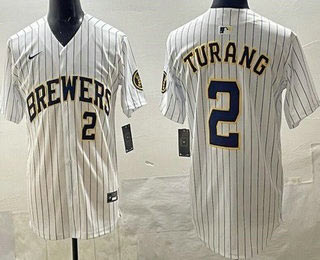 Men's Milwaukee Brewers 2 Brice Turang White Limited Jersey