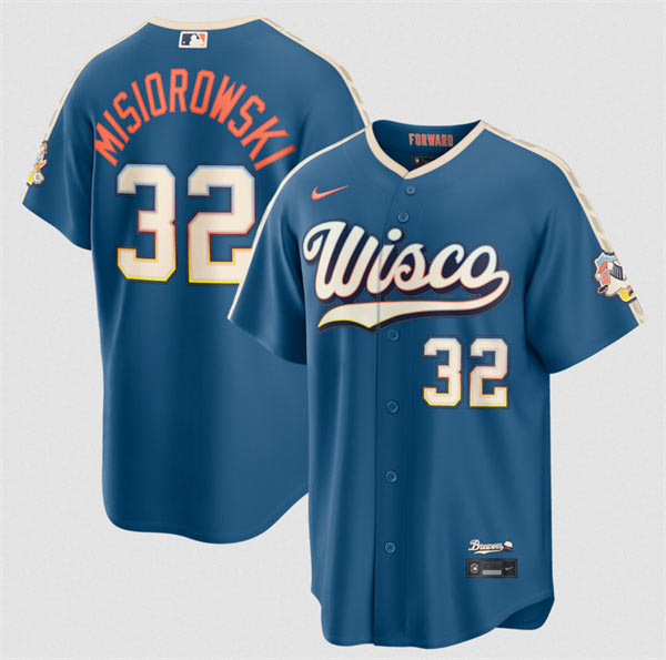 Men's Milwaukee Brewers 32 Jacob Misiorowski Mineral Blue 2026 City Connect Stadium Stitched Stitched Baseball Jersey