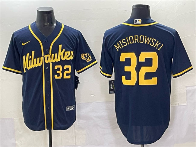 Men's Milwaukee Brewers 32 Jacob Misiorowski Navy 2025 With Patch Stitched Jersey