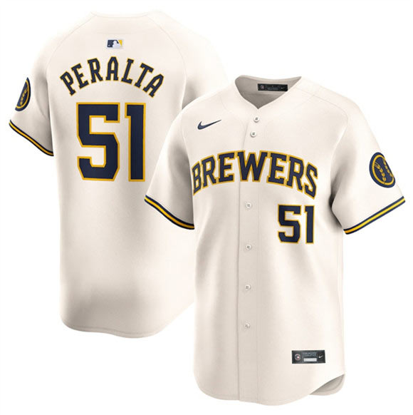 Men's Milwaukee Brewers 51 Freddy Peralta Cream Limited Stitched Baseball Jersey