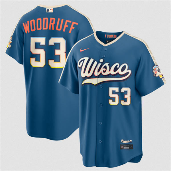 Men's Milwaukee Brewers 53 Brandon Woodruff Mineral Blue 2026 City Connect Stadium Stitched Stitched Baseball Jersey