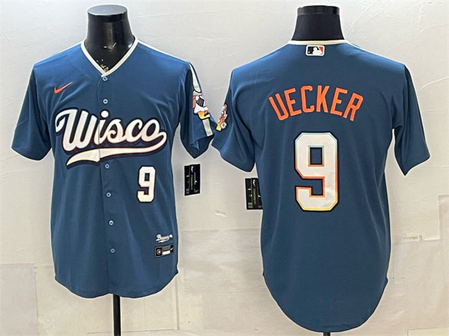 Men's Milwaukee Brewers 9 Bob Uecker Mineral Blue 2026 City Connect Stadium Stitched Baseball Jersey