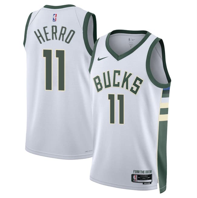 Men's Milwaukee Bucks 11 Tyler Herro White 2026 Association Edition Stitched Basketball Jersey Men's Milwaukee Bucks 11 Tyler Herro White 2026 Association Edition Stitched Basketball Jersey