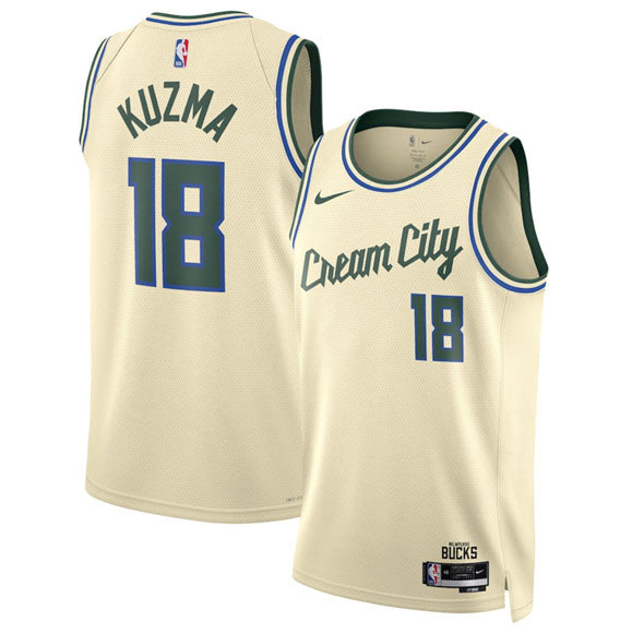 Men's Milwaukee Bucks 18 Kyle Kuzma Cream 2025 26 City Edition Swingman Stitched Basketball Jersey