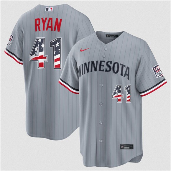 Men's Minnesota Twins 41 Joe Ryan Gray 2026 USA 250 Fourth of July Stitched Baseball Jersey Men's Minnesota Twins 41 Joe Ryan Gray 2026 USA 250 Fourth of July Stitched Baseball Jersey