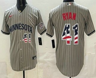 Men's Minnesota Twins 41 Joe Ryan Grey 2026 USA 250 Fourth of July Stitched Jersey Men's Minnesota Twins 41 Joe Ryan Grey 2026 USA 250 Fourth of July Stitched Jersey