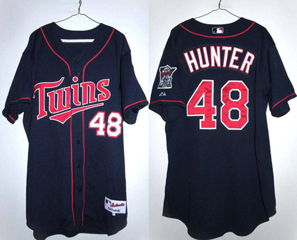 Men's Minnesota Twins 48 Torii Hunter Navy Double Knit Stitched Baseball Jersey