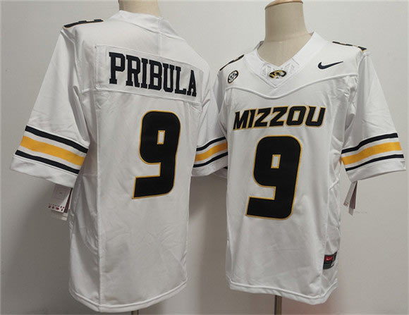 Men's Missouri Tigers 9 Beau Pribula F.U.S.E. White Rose Bowl Patch Stitched Jersey