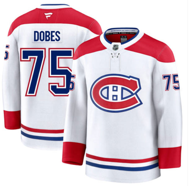 Men's Montreal Canadiens 75 Jakub Dobes White Fanatics Premium Away Jersey