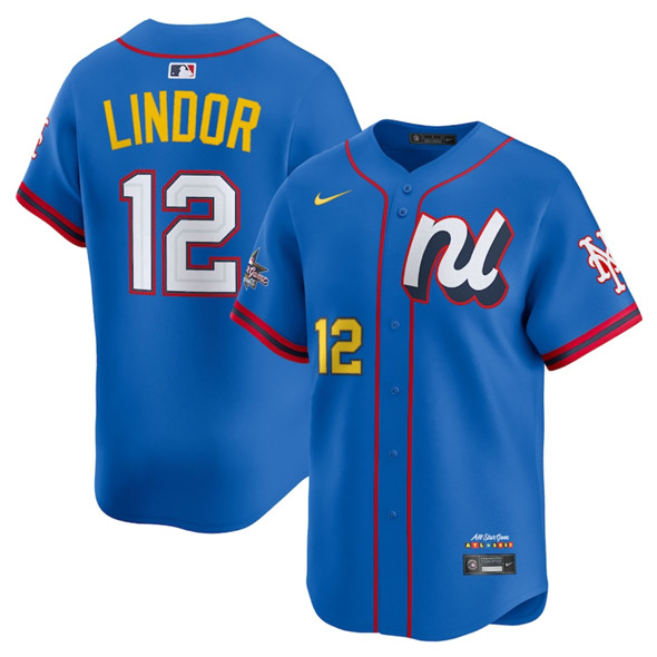 Men's National League 12 Francisco Lindor Blue 2025 All Star Edition Limited Stitched Baseball Jersey