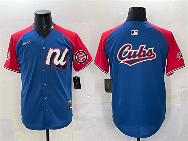 Men's National League Chicago Cubs Team Big Logo Blue Red Alternate 2025 All Star Edition Limited Stitched Baseball Jersey