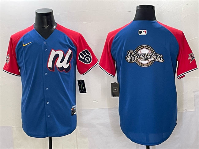 Men's National League Milwaukee Brewers Team Big Logo Blue Red Alternate 2025 All Star Edition Limited Stitched Baseball Jersey