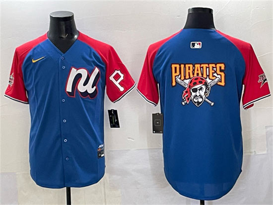 Men's National League Pittsburgh Pirates Team Big Logo Blue Red Alternate 2025 All Star Edition Limited Stitched Baseball Jersey