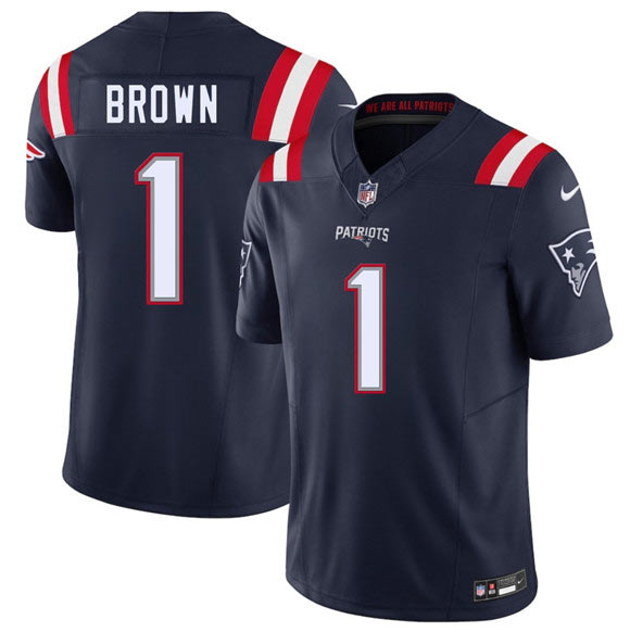 Men's New England Patriots 1 A.J. Brown Navy 2026 Draft F.U.S.E. Vapor Limited Football Stitched Jersey Men's New England Patriots 1 A.J. Brown Navy 2026 Draft F.U.S.E. Vapor Limited Football Stitched Jersey