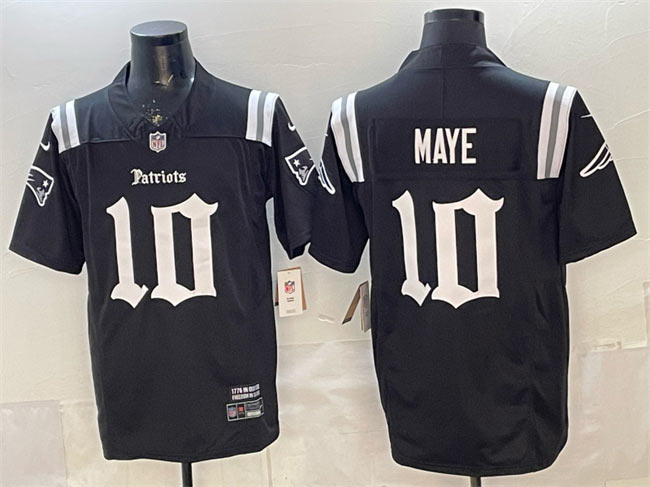 Men's New England Patriots 10 Drake Maye Black F.U.S.E. Gothic Revolution Edition Stitched Football Jersey
