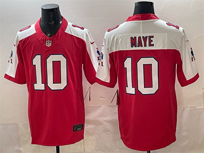Men's New England Patriots 10 Drake Maye Red Alternate F.U.S.E. Throwback Vapor Limited Stitched Football Jersey