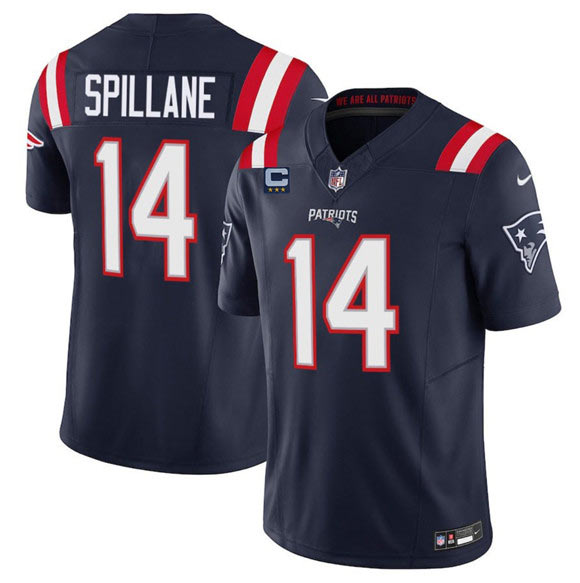 Men's New England Patriots 14 Robert Spillane Navy 2025 F.U.S.E. With 3 Star C Patch Vapor Limited Stitched Jersey