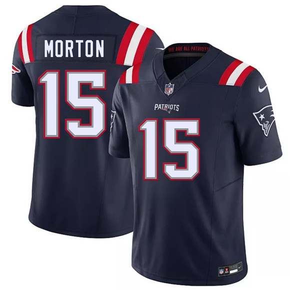 Men's New England Patriots 15 Behren Morton Navy 2026 Draft F.U.S.E. Vapor Limited Football Stitched Jersey