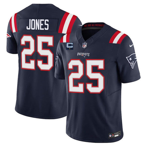 Men's New England Patriots 25 Marcus Jones Navy 2025 F.U.S.E. With 1 Star C Patch Vapor Limited Stitched Jersey