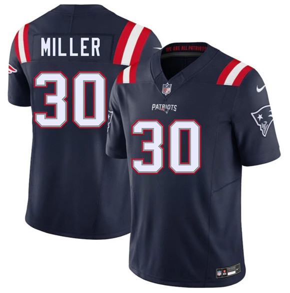 Men's New England Patriots 30 Jam Miller Navy 2026 Draft F.U.S.E. Vapor Limited Football Stitched Jersey