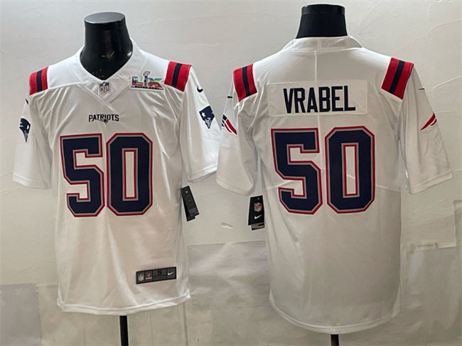 Men's New England Patriots 50 Mike Vrabel White With Super Bowl LX Patch Vapor Limited Stitched Football Jersey