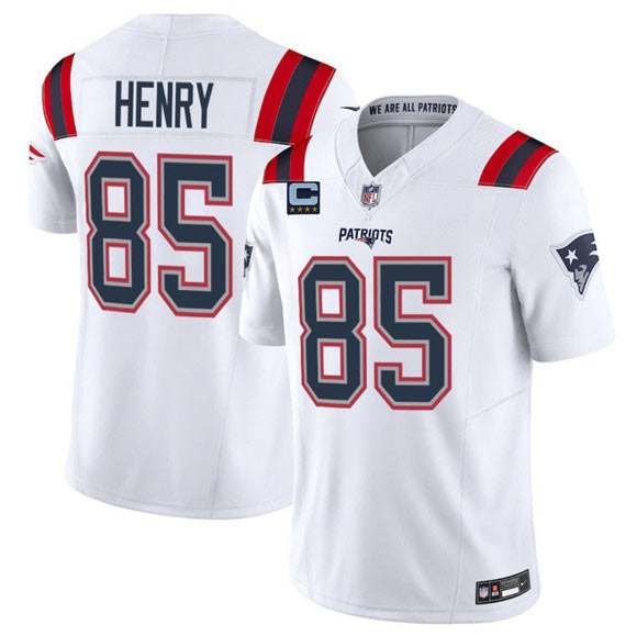 Men's New England Patriots 85 Hunter Henry White 2025 F.U.S.E. With 4 Star C Patch Vapor Limited Stitched Jersey