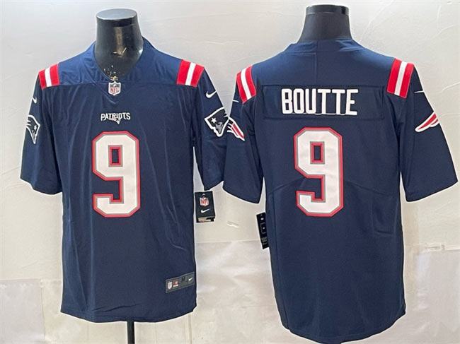 Men's New England Patriots 9 Kayshon Boutte Navy Vapor Limited Stitched Football Jersey