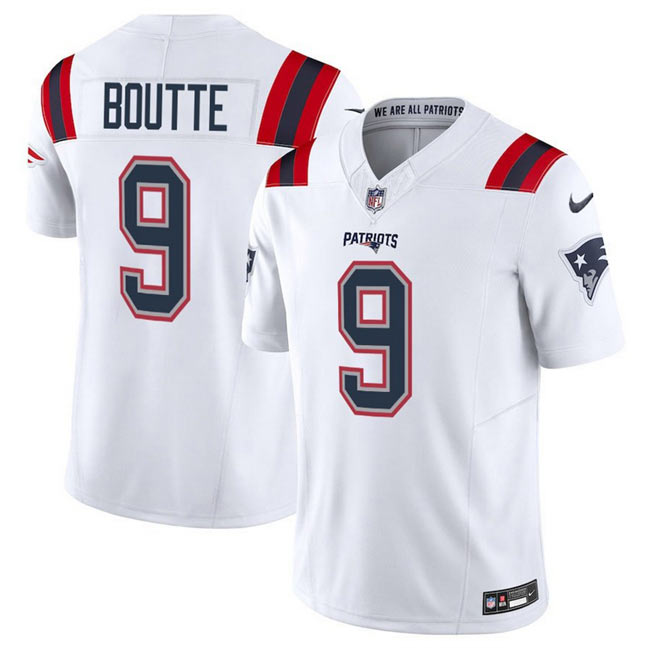 Men's New England Patriots 9 Kayshon Boutte White 2025 F.U.S.E. Vapor Limited Football Stitched Jersey